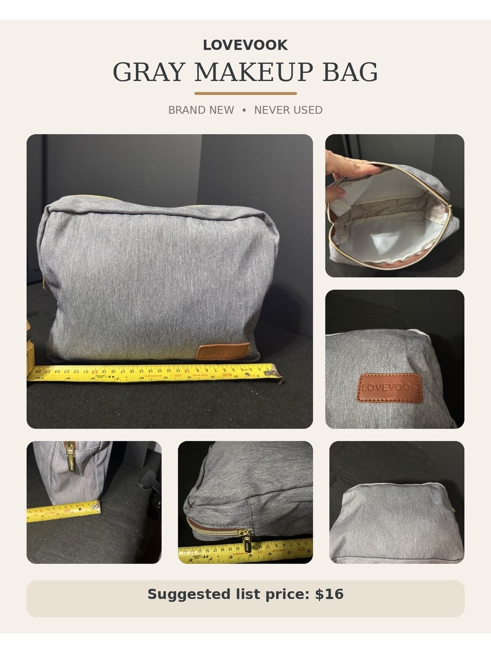 LOVEVOOK Gray Makeup Bag - Brand New